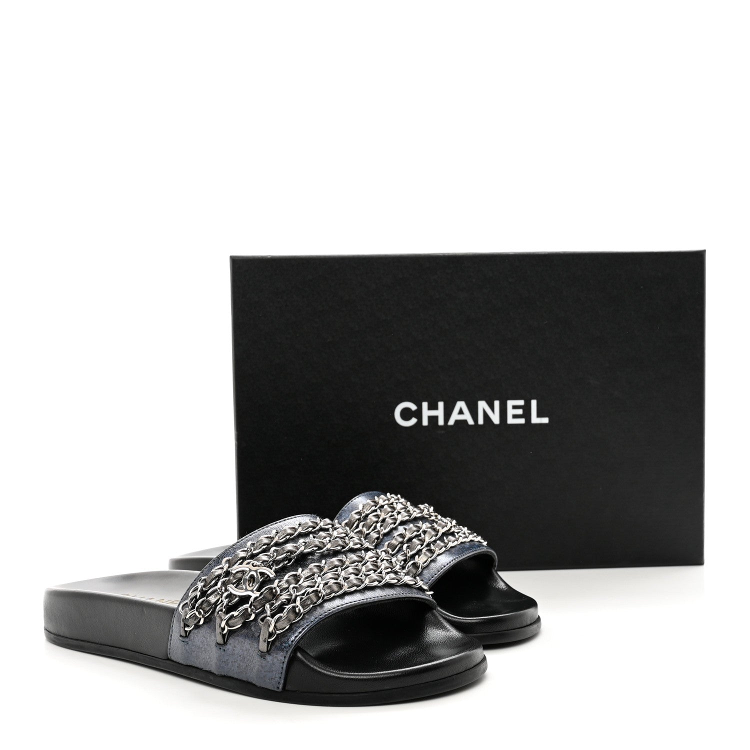 Chanel Fantasy Lambskin Chain Flat Sandals 36 Blue 11 of 11
