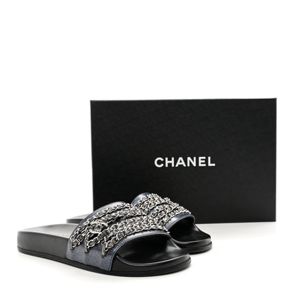 Chanel Fantasy Lambskin Chain Flat Sandals 36 Blue 11 of 11