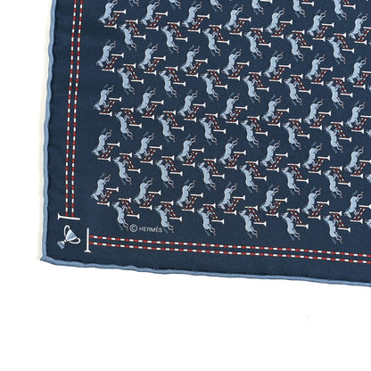 Hermes Silk Imprime Free Jump Pocket Square 45  Marine Bleu Moyen Rouge 3 of 4