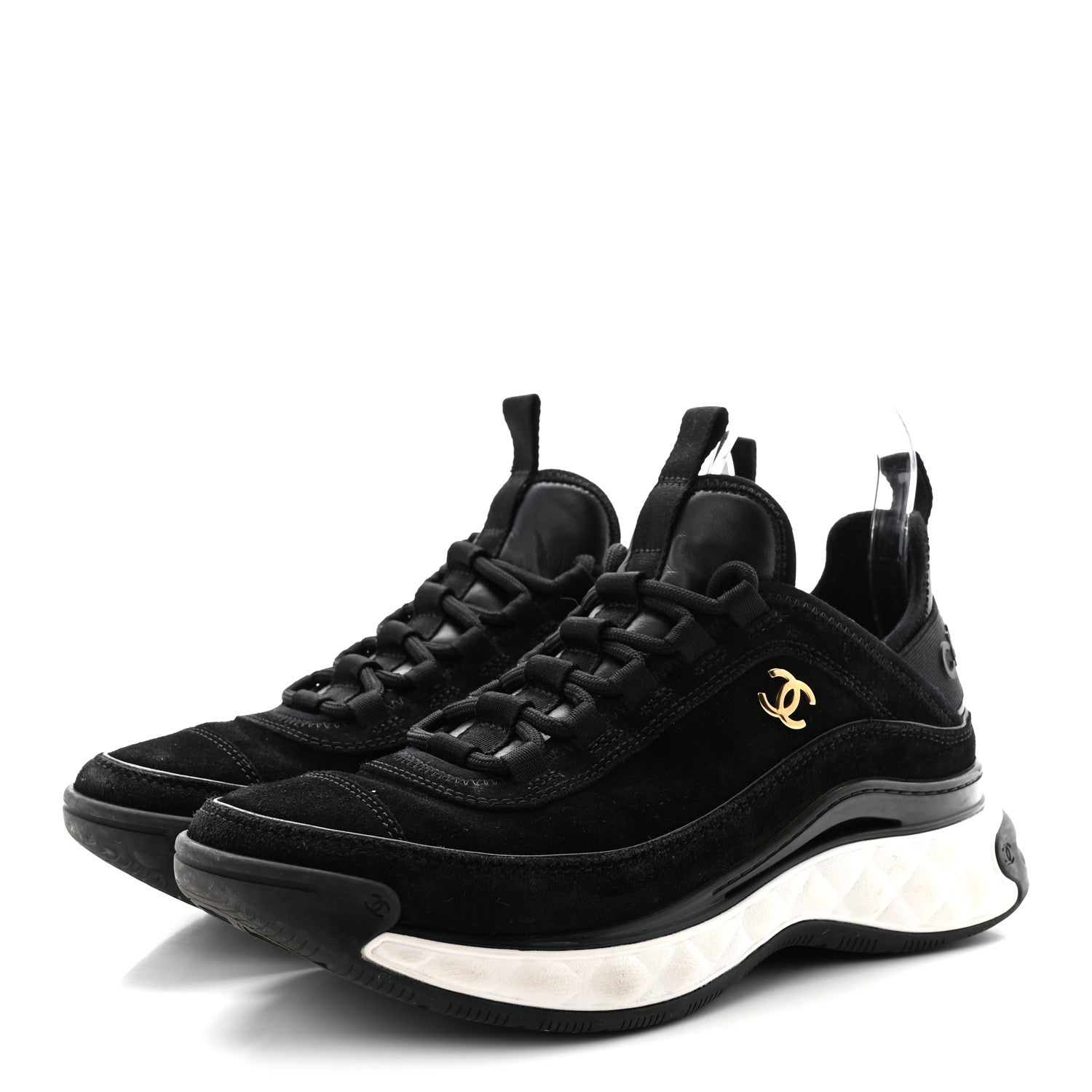 Chanel Suede Calfskin Nylon Grosgrain CC Sneakers 37 Black 4 of 9