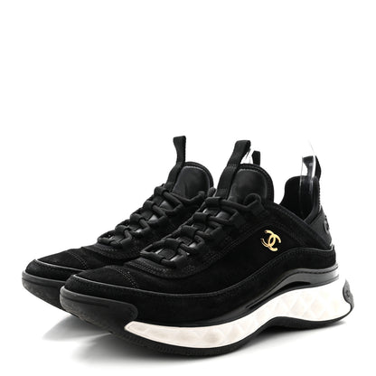 Chanel Suede Calfskin Nylon Grosgrain CC Sneakers 37 Black 4 of 9