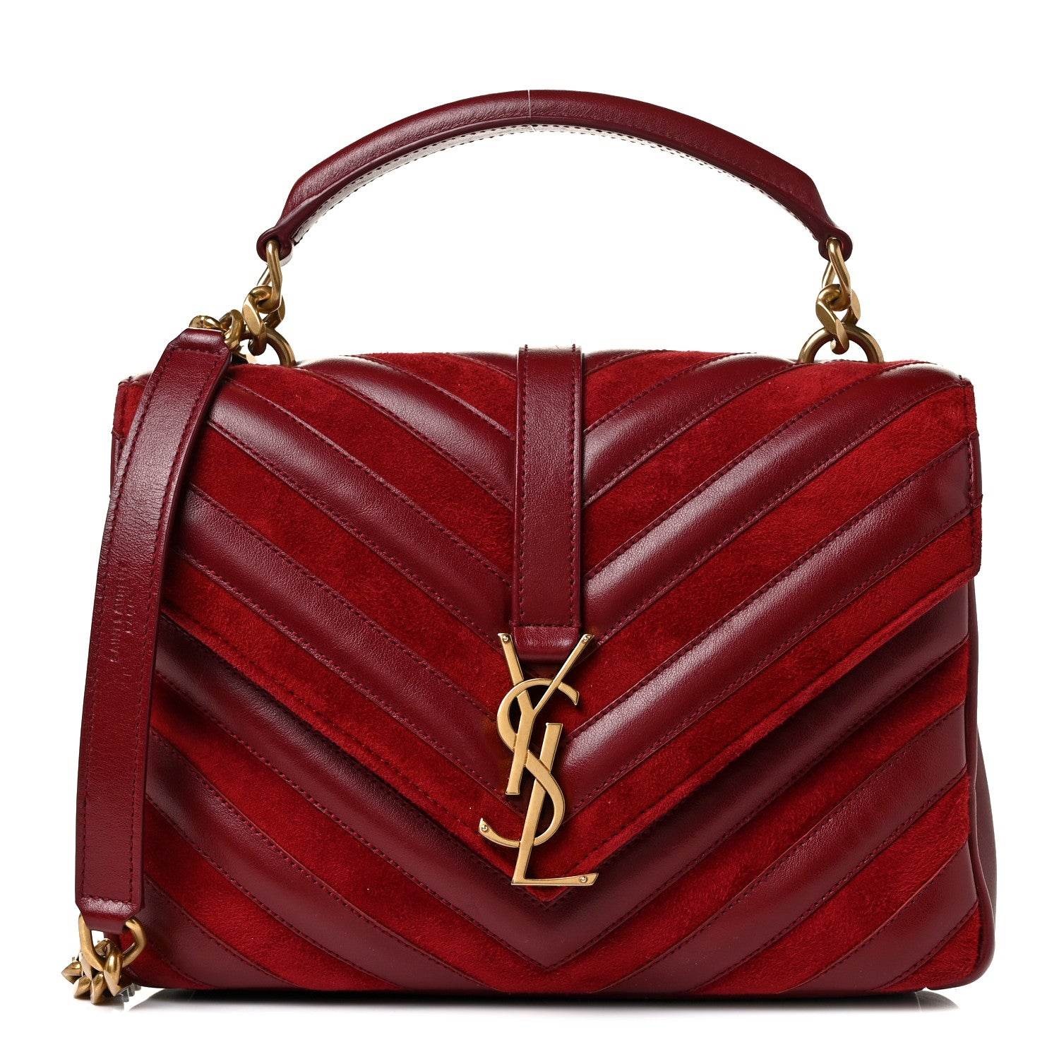 Saint Laurent Calfskin Suede Matelasse Chevron Medium Monogram College Bag Burgundy 1 of 8