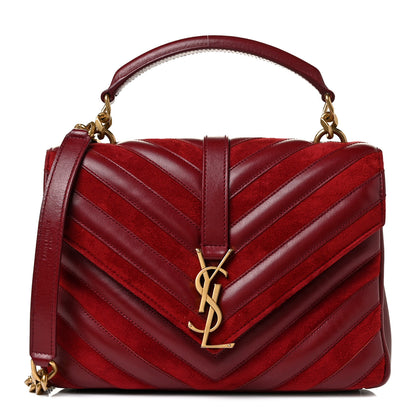 Saint Laurent Calfskin Suede Matelasse Chevron Medium Monogram College Bag Burgundy 1 of 8