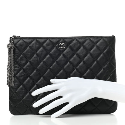 Chanel Aged Calfskin Quilted Medium Tassel Cosmetic Case Black 2 of 8