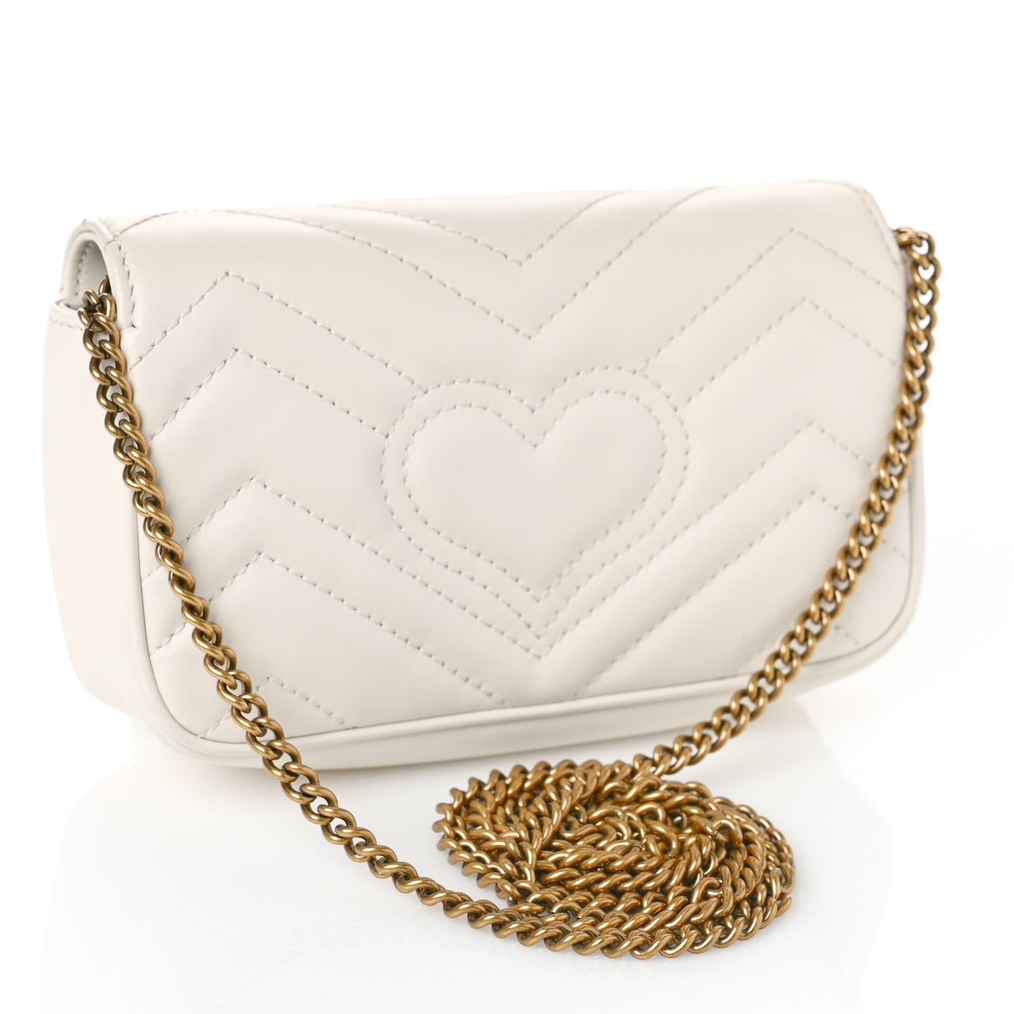 Calfskin Matelasse Super Mini GG Marmont Shoulder Bag White