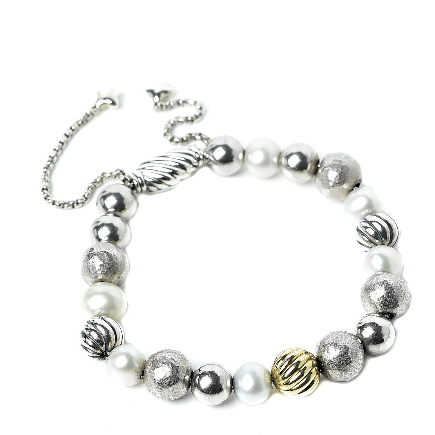 David Yurman Sterling Silver 18K Yellow Gold Pearl Elements Bead Bracelet 1 of 4