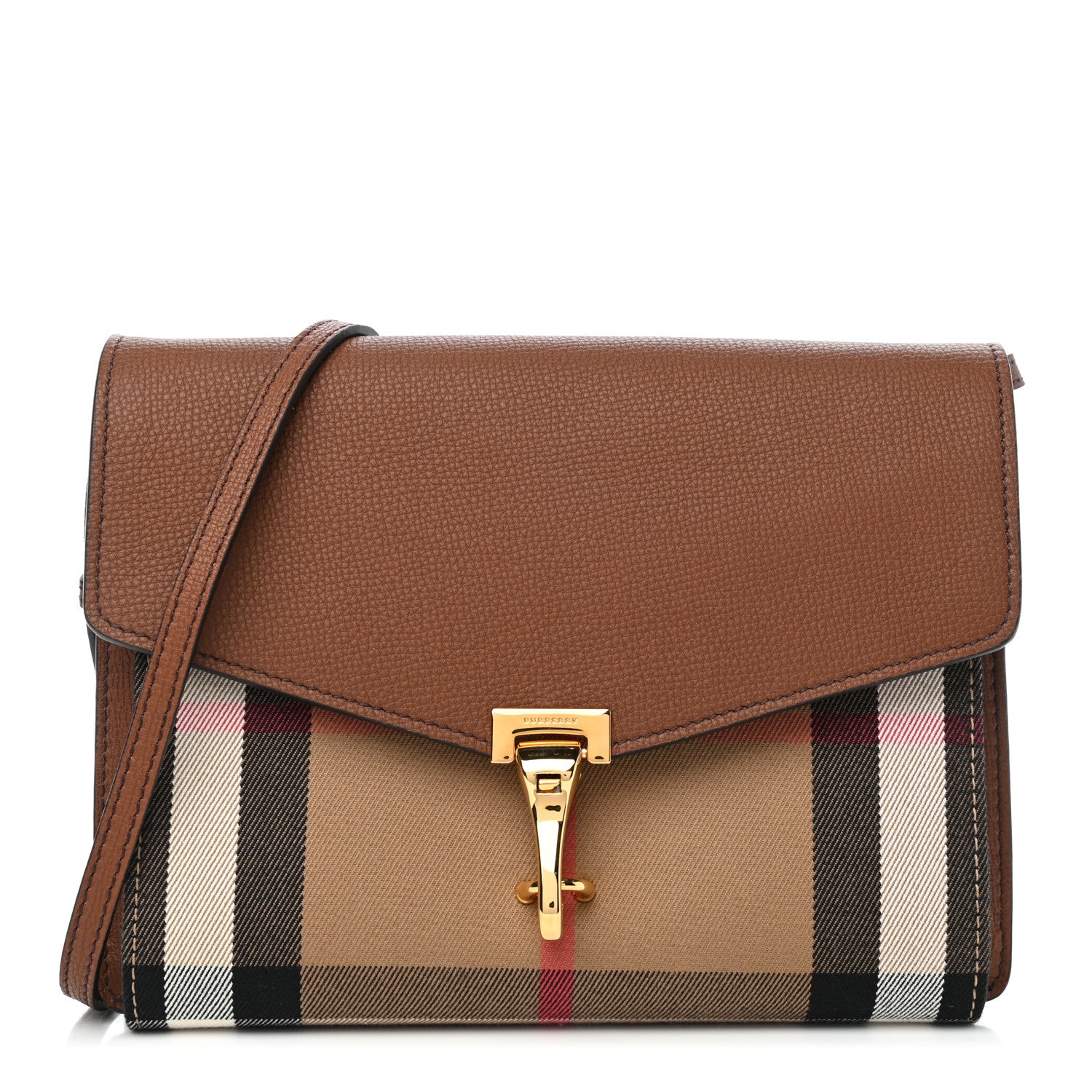 Burberry Derby Calfskin House Check Small Macken Crossbody Bag Tan 1 of 7