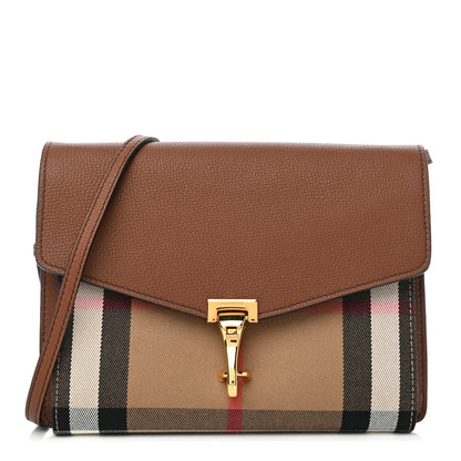 Burberry Derby Calfskin House Check Small Macken Crossbody Bag Tan 1 of 7