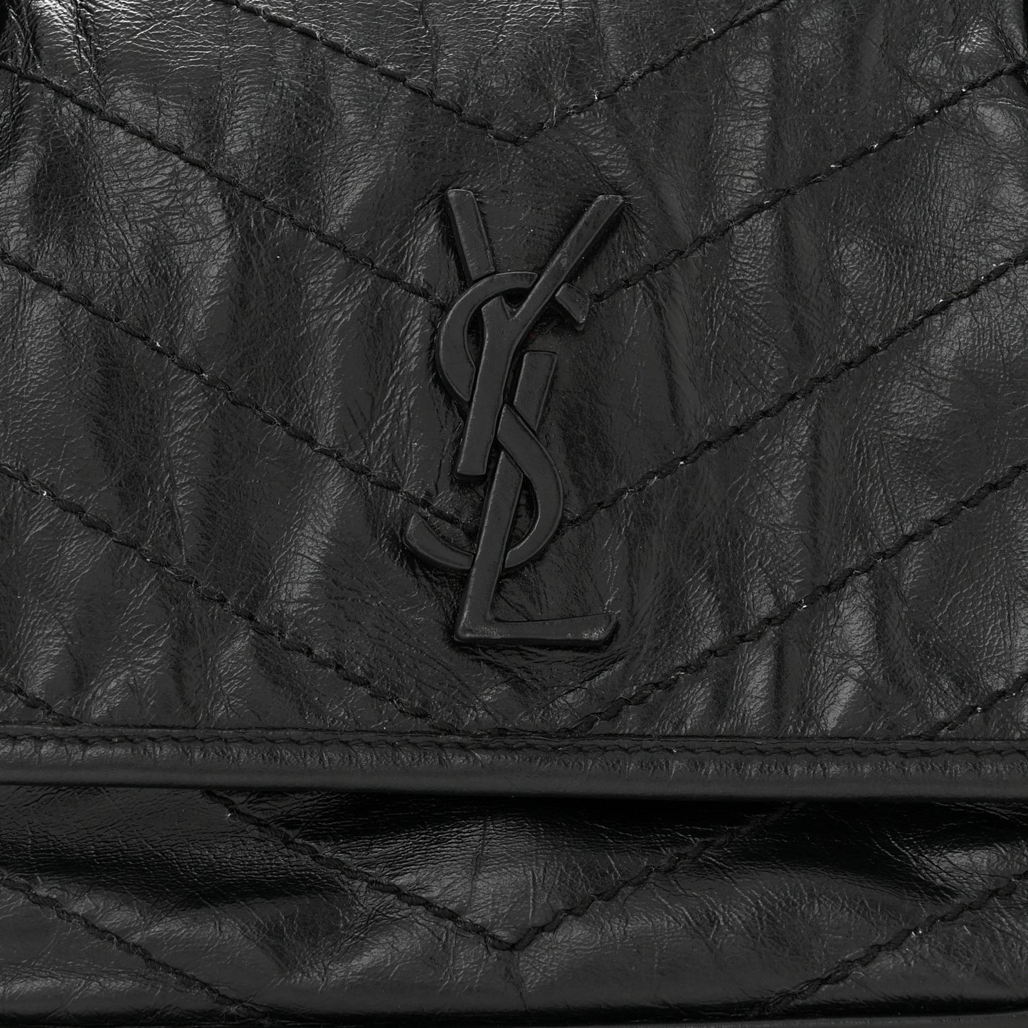 Crinkled Calfskin Matelasse Monogram Baby Niki Chain Satchel Black