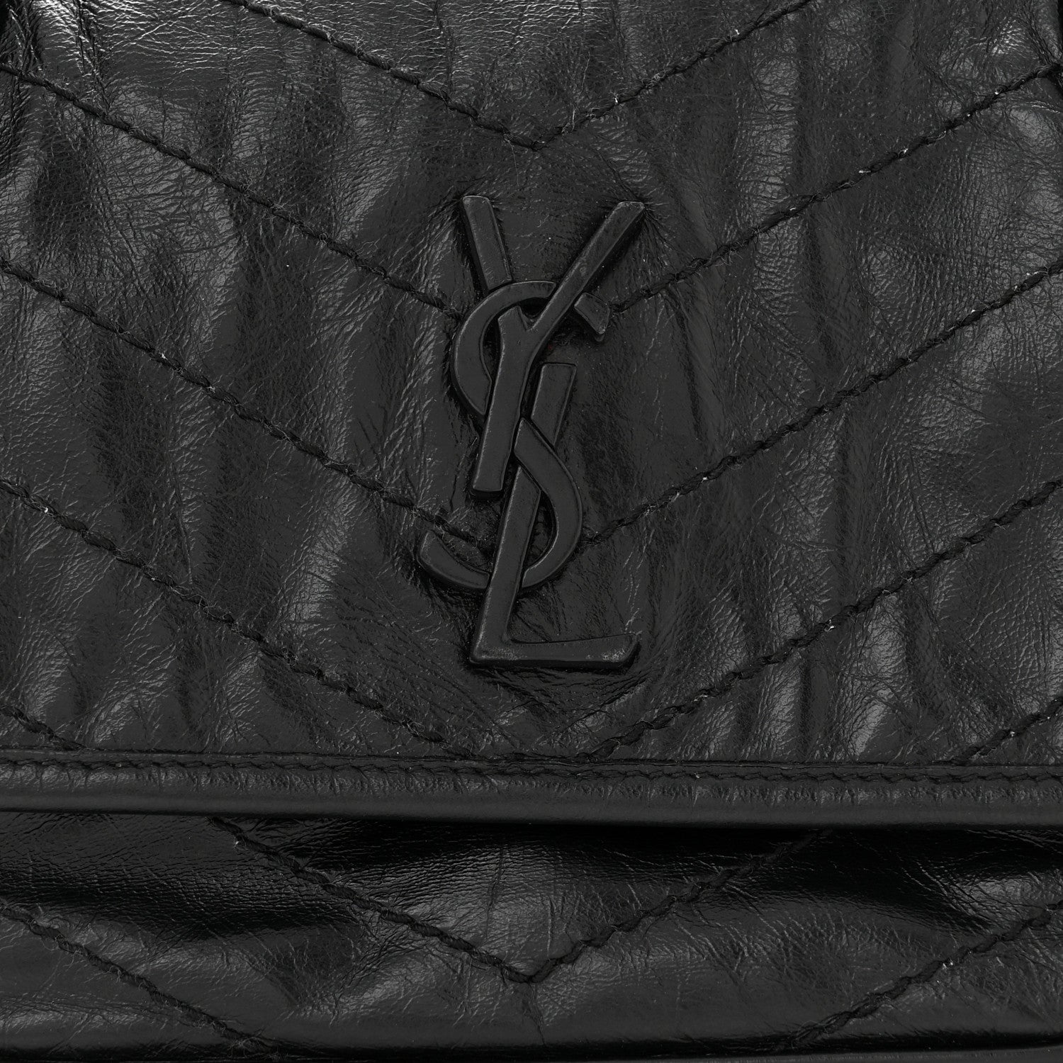 Saint Laurent Crinkled Calfskin Matelasse Monogram Baby Niki Chain Satchel Black 8 of 11