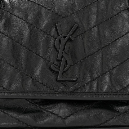 Saint Laurent Crinkled Calfskin Matelasse Monogram Baby Niki Chain Satchel Black 8 of 11