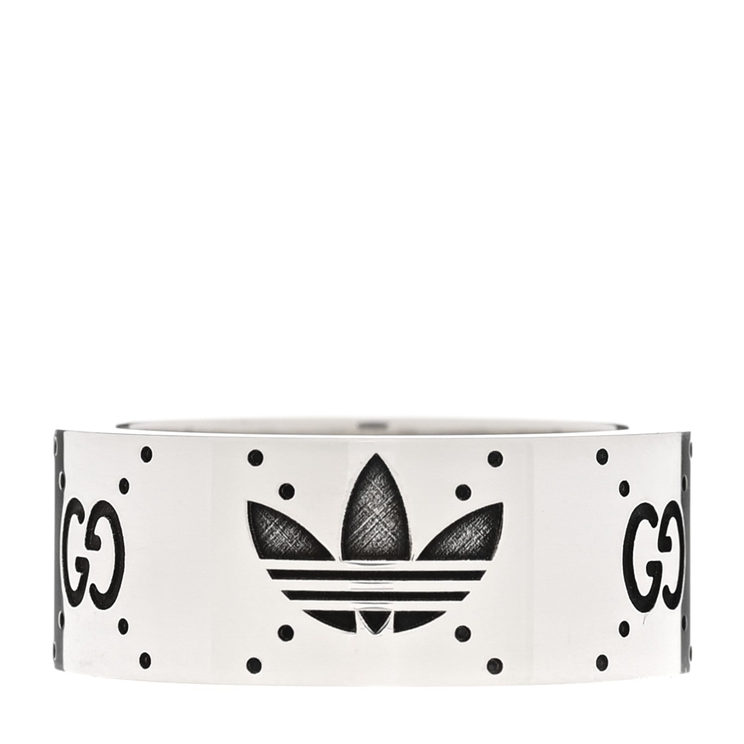 Gucci X ADIDAS Sterling Silver Trefoil GG Monogram Band Ring 53 6.5 3 of 7