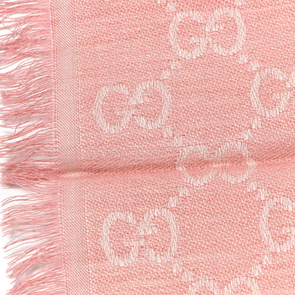 Gucci Wool Silk Monogram GGWeb Fringe Shawl Rose Ivory 4 of 8