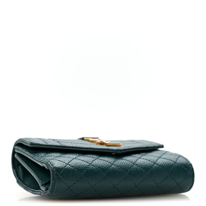Saint Laurent Grain De Poudre Mixed Matelasse Triquilt Monogram Compact Tri Fold Wallet Sea Turquois 4 of 11