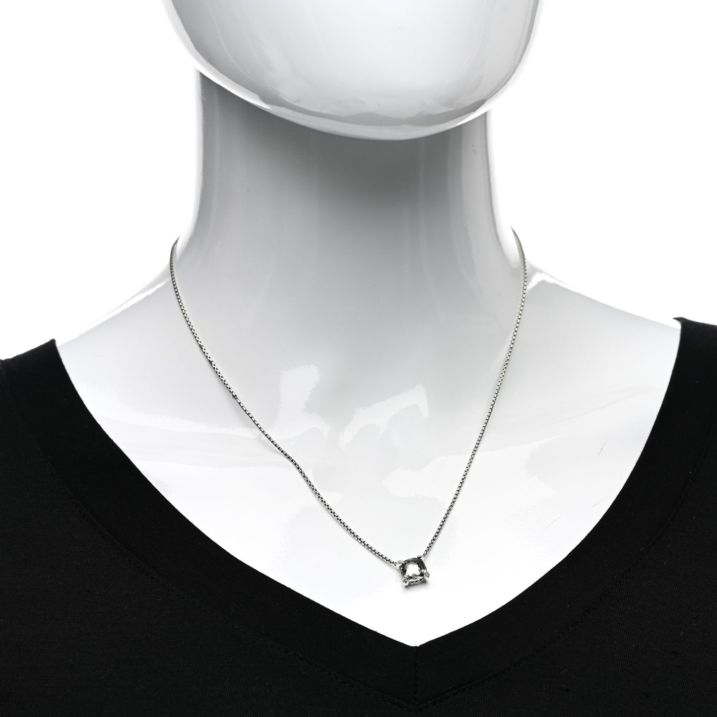 Sterling Silver Diamond Prasiolite 9mm Petite Chatelaine Pendant Necklace
