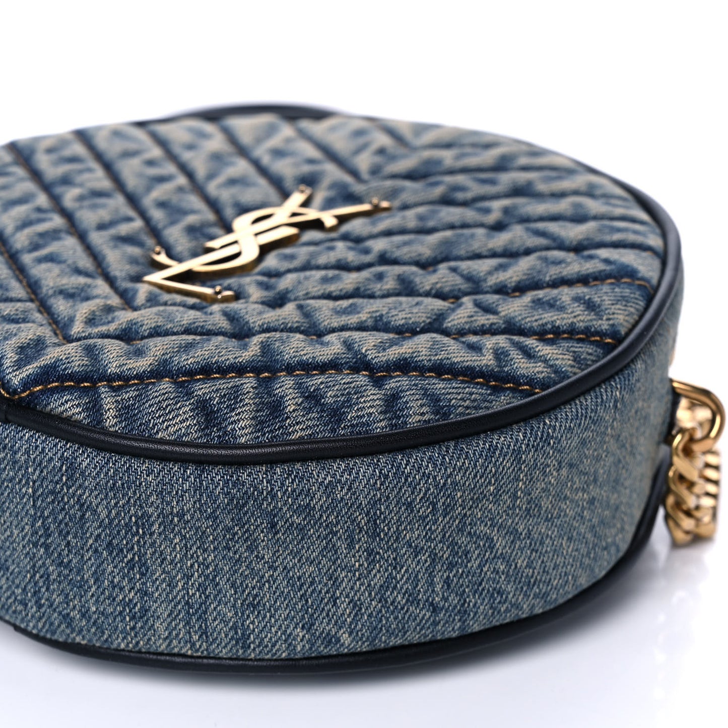 Denim Quilted Monogram Round Crossbody Bag Rodeo Blue