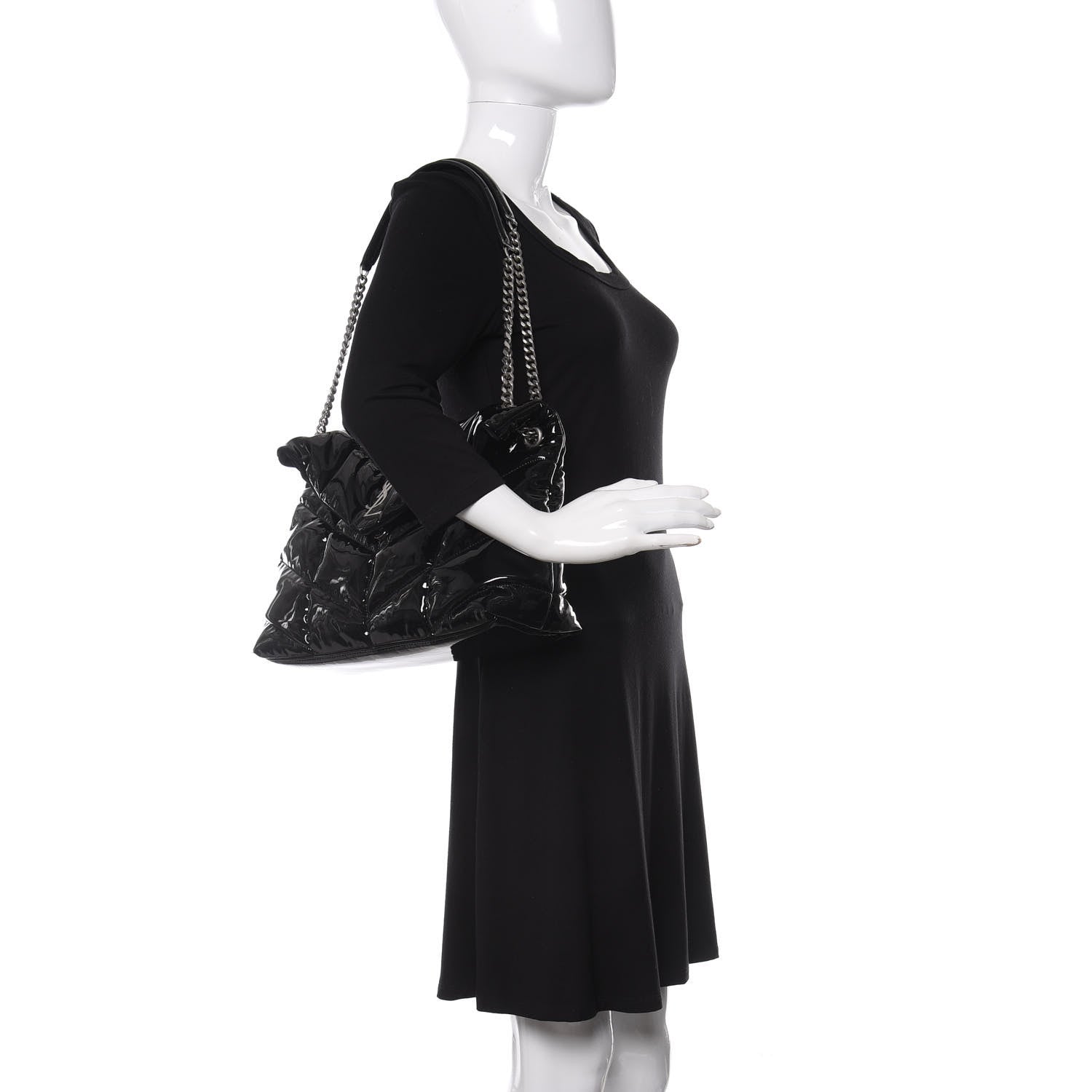 Saint Laurent Patent Lambskin Quilted Medium Loulou Puffer Monogram Chain Satchel Black 2 of 14