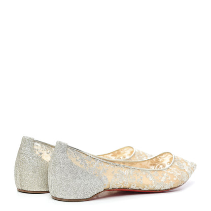 Christian Louboutin Kid Rete Lace Follies Ballerina Flat 39.5 Platine 4 of 7