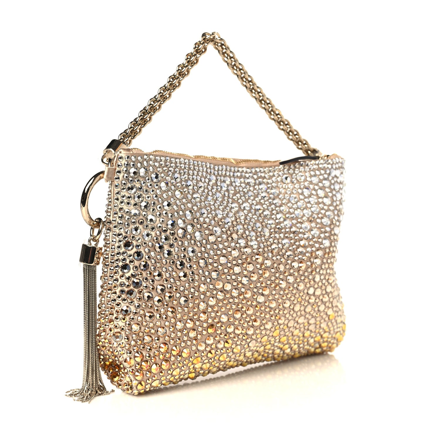 Satin Crystal Embellished Callie Tasseled Clutch Gold