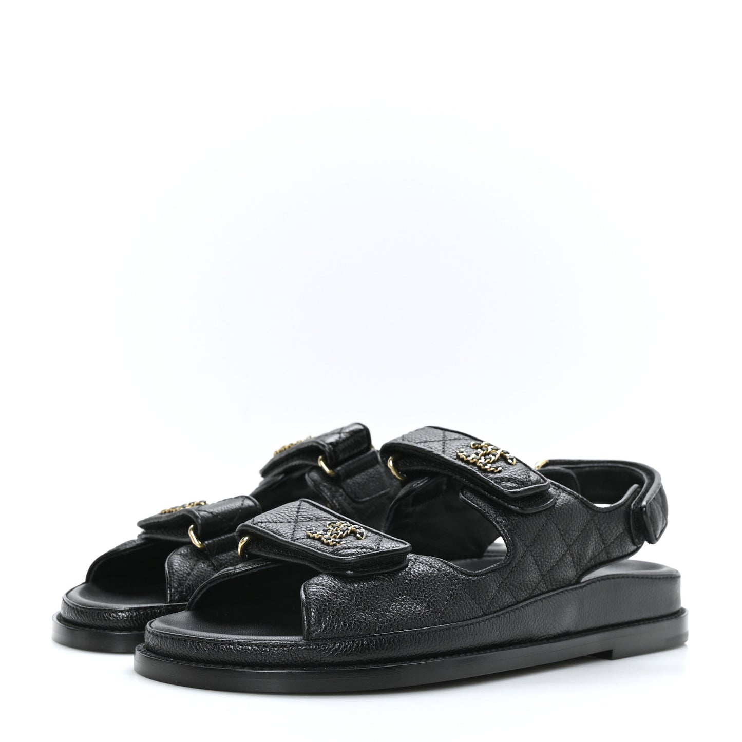 Grained Calfskin Velcro Dad Sandals 37.5 Black