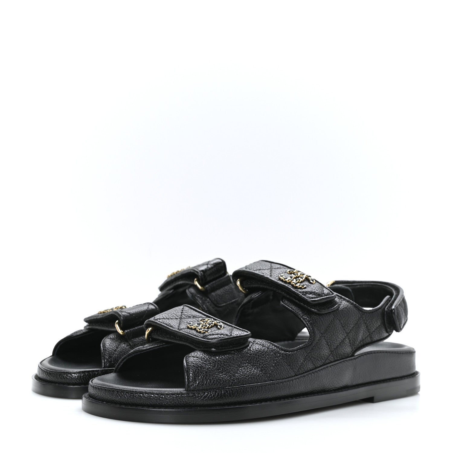 Chanel Grained Calfskin Velcro Dad Sandals 37.5 Black 3 of 9