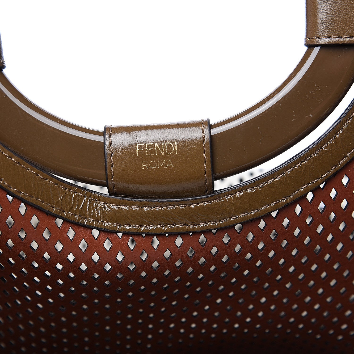 Fendi Vitello Liberty Glossy Lambskin Perforated Large Runaway Shopper Tote White Ice Rust Maya 5 of 11