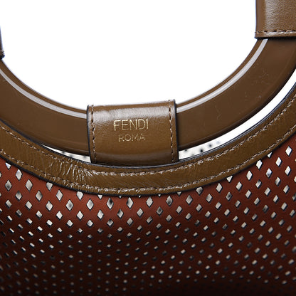 Fendi Vitello Liberty Glossy Lambskin Perforated Large Runaway Shopper Tote White Ice Rust Maya 5 of 11
