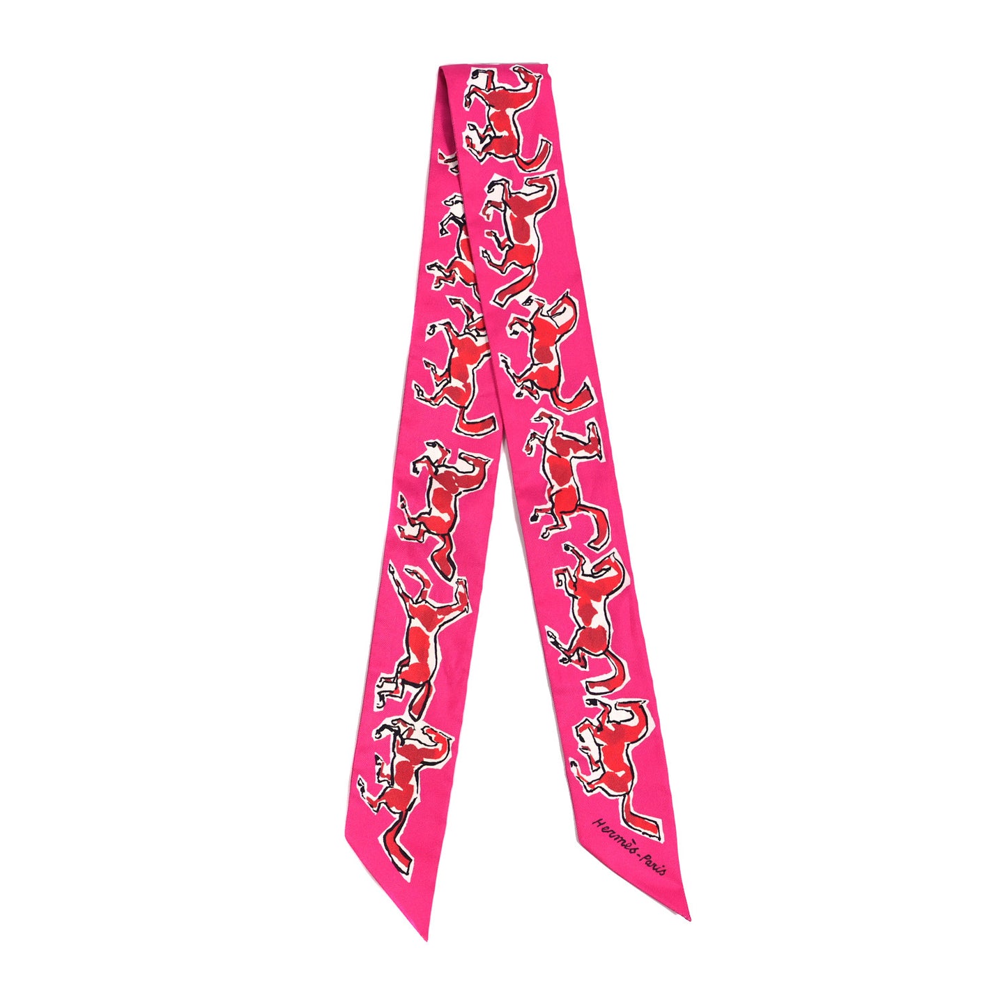 Silk Chevaux En Liberte Twilly Rose Indien Rouge White