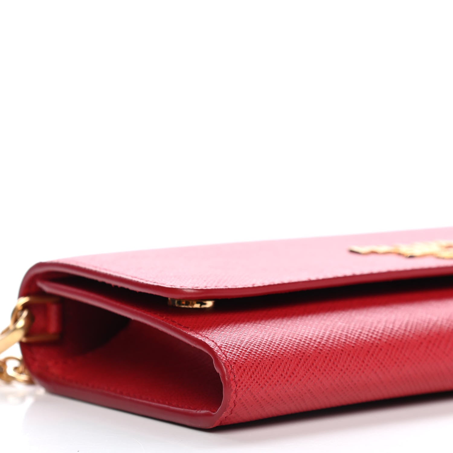 Prada Saffiano Metal Oro Chain Wallet Fuoco 7 of 8