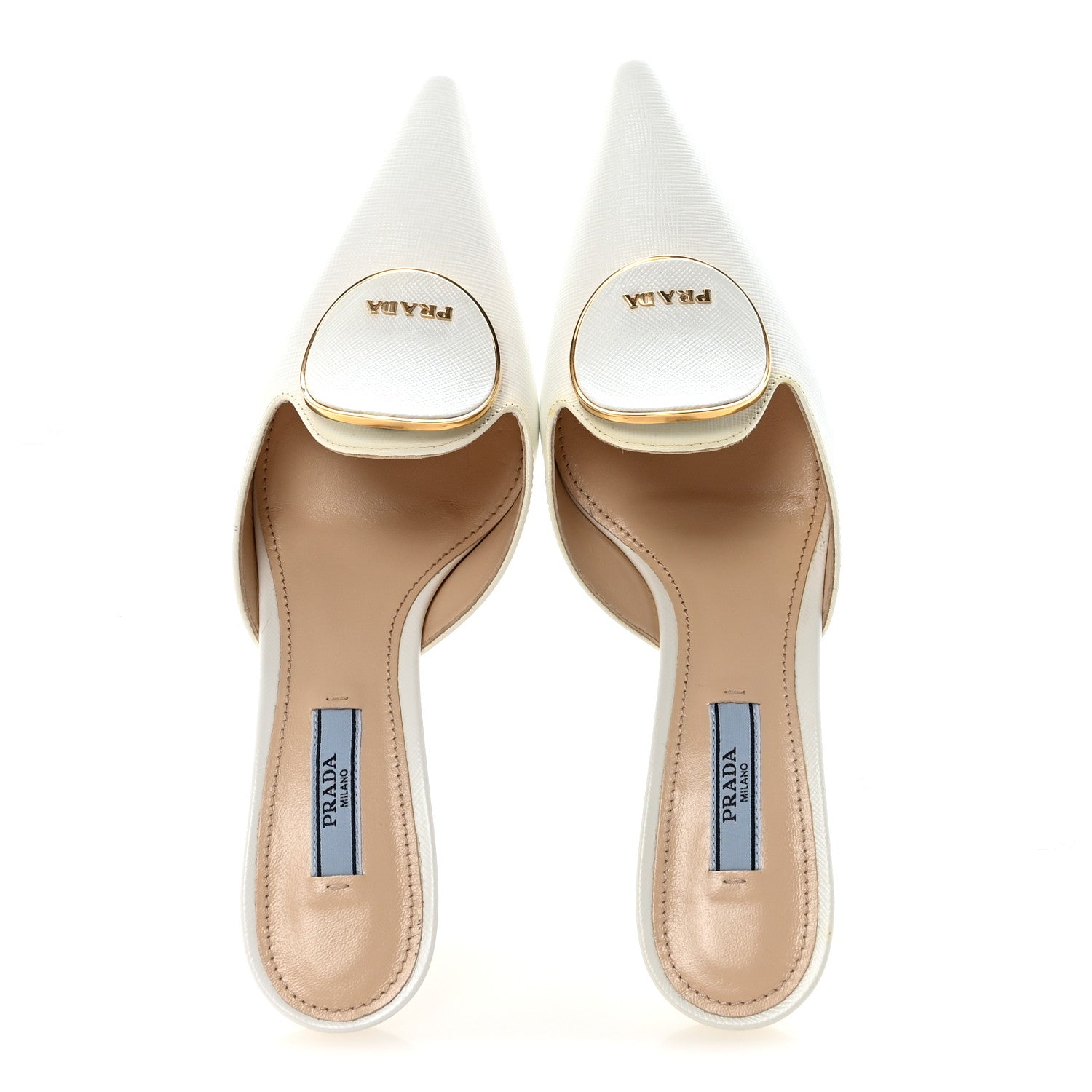Prada Saffiano Logo Pointed Toe 50mm Mules 36 White 1866569