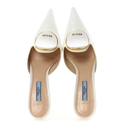 Prada Saffiano Logo Pointed Toe 50mm Mules 36 White 2 of 9