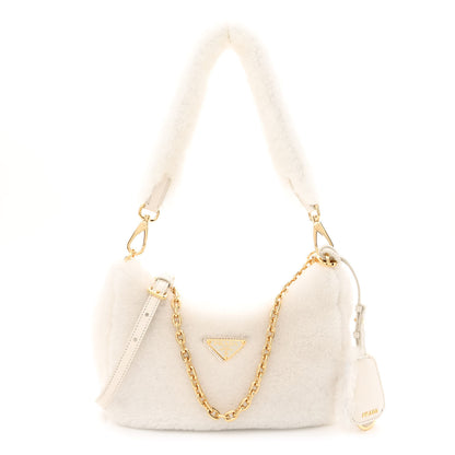 Prada Shearling Nappa Mini Re-Edition Shoulder Bag White 1 of 11