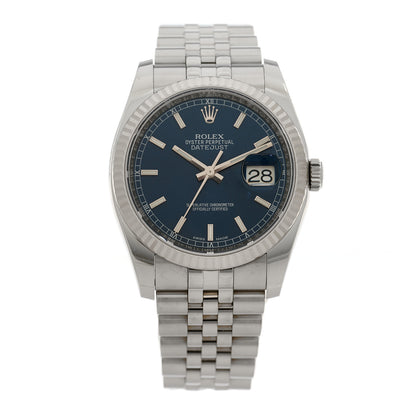 Rolex Stainless Steel 18K White Gold 36mm Oyster Perpetual Datejust Watch Blue 116234 1 of 4
