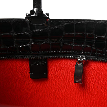 Christian Louboutin Patent Calfskin Crocodile Embossed Spikes Zipped Cabata Tote Black 6 of 9