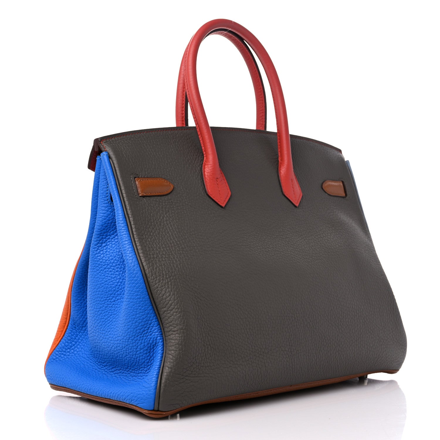 Hermes Taurillon Clemence Arlequin Birkin 35 Orange Sanguine Gold Bleu Lin Bleu Hydra Etain 3 of 13