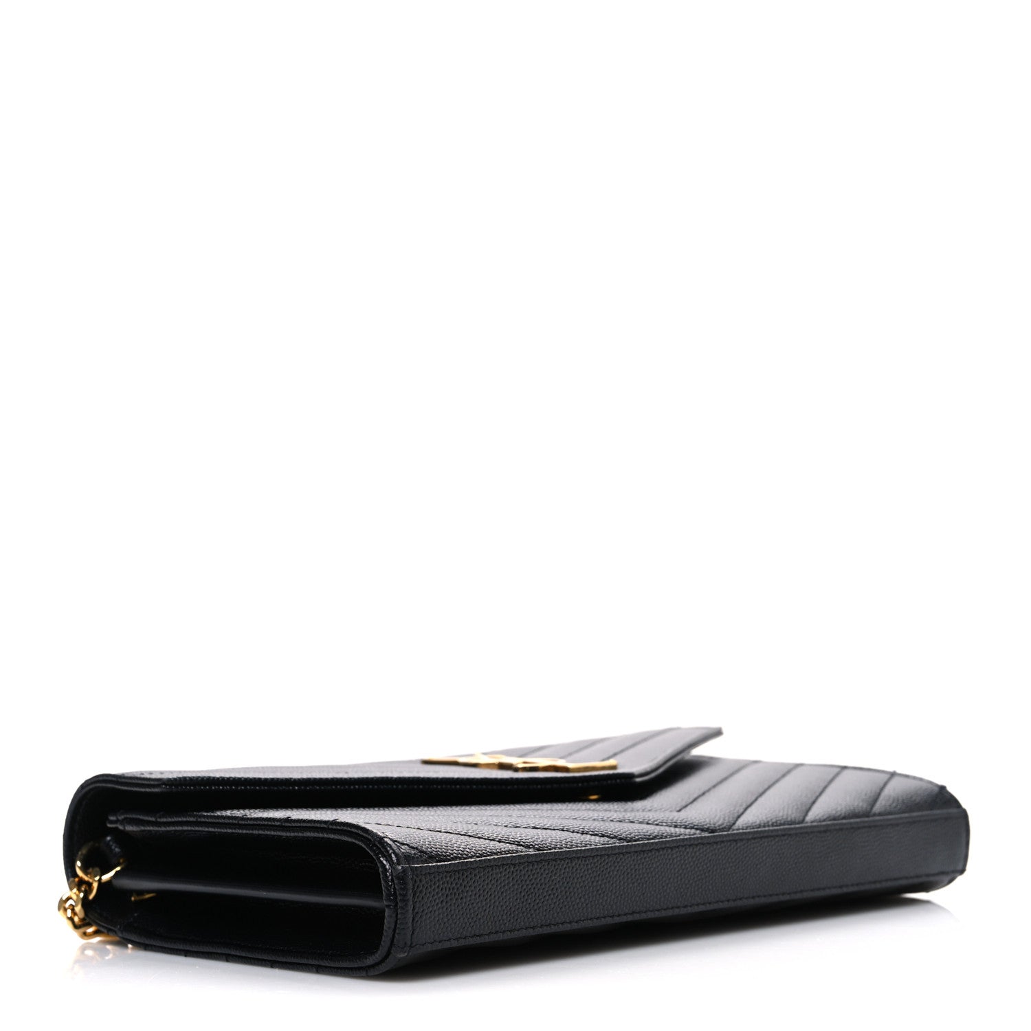 Saint Laurent Grain De Poudre Matelasse Chevron Monogram Chain Wallet Black 4 of 11