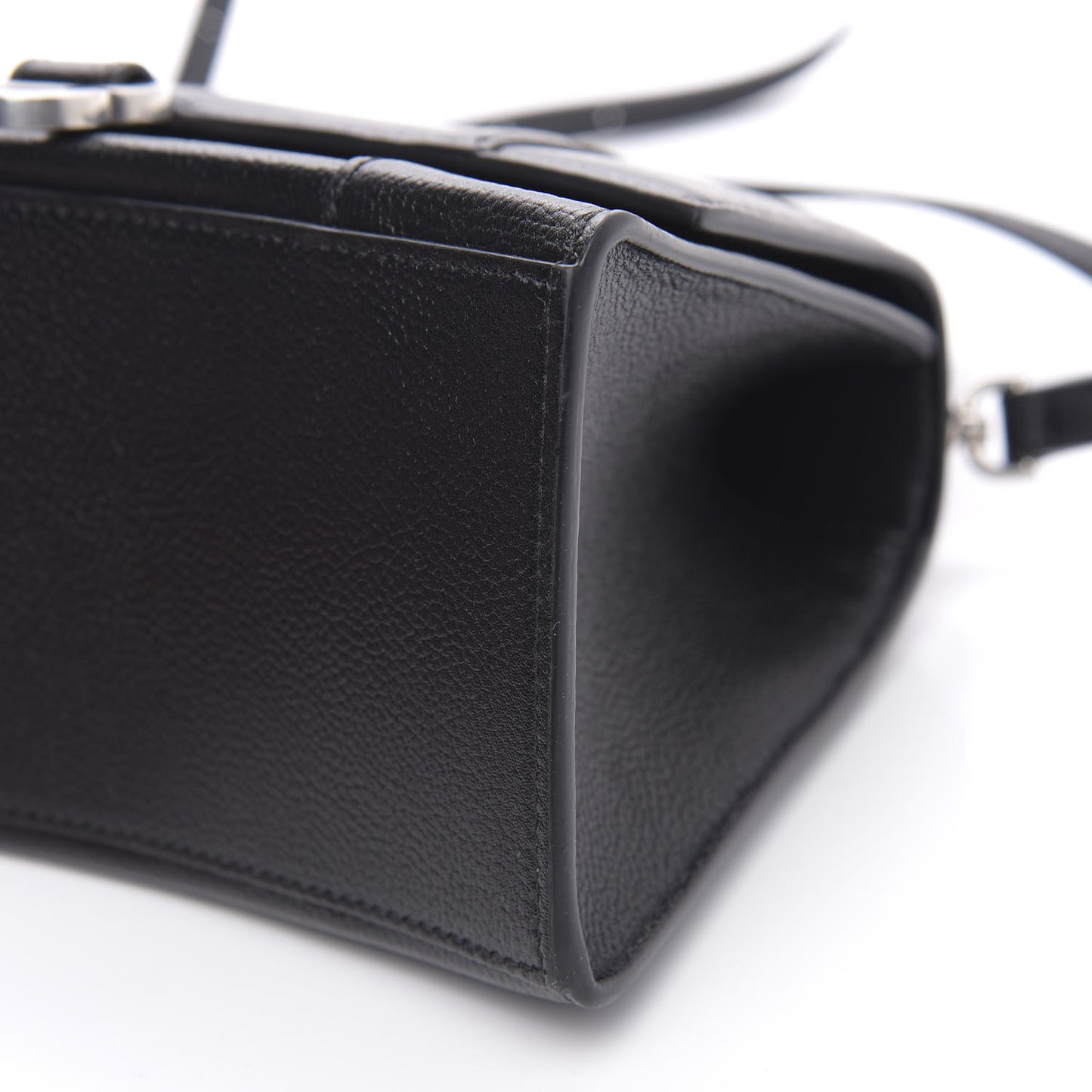 Grained Calfskin Small Hourglass Top Handle Bag Black