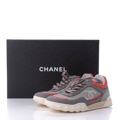 Chanel Nylon Calfskin Suede Womens CC Sneakers 36 Grey Red 10 of 10