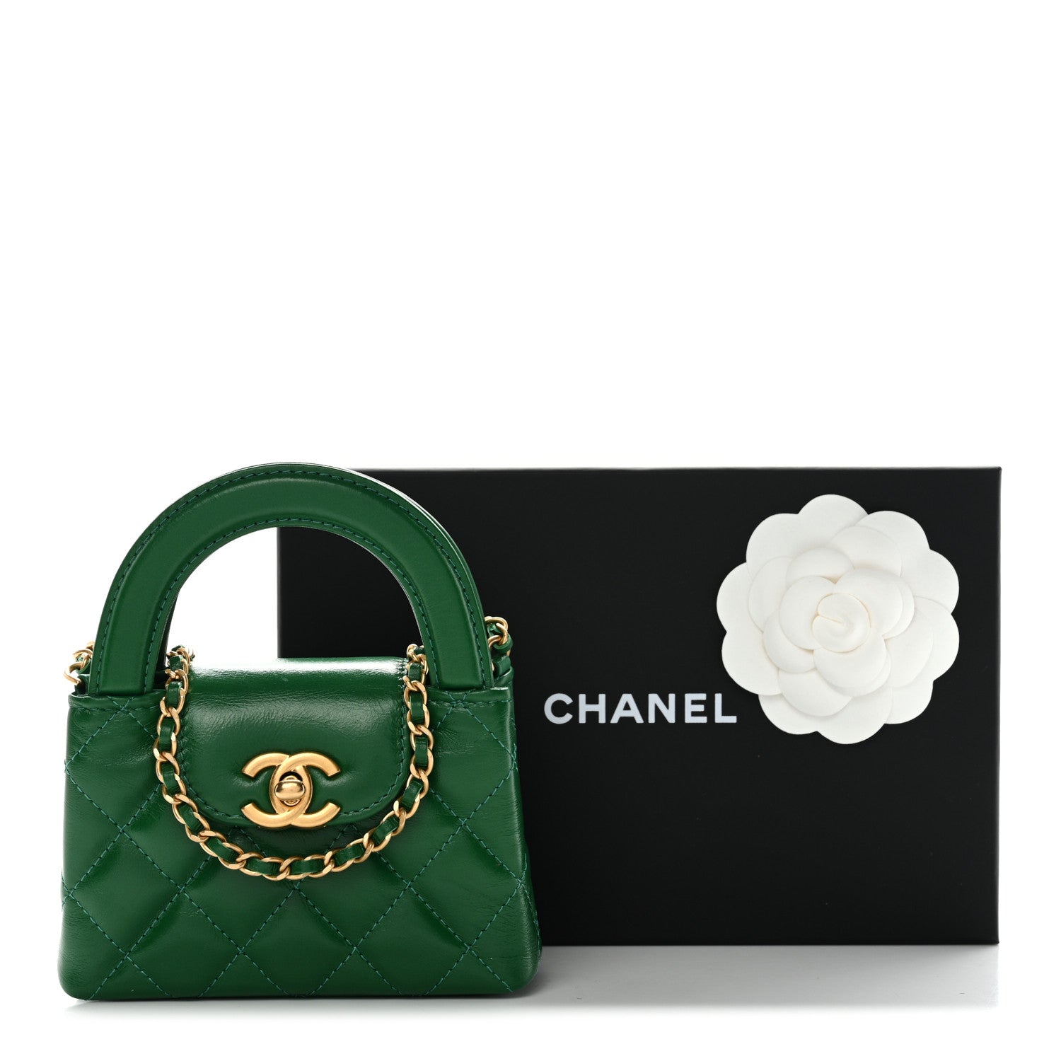Chanel Shiny Aged Calfskin Quilted Mini Nano Kelly Shopper Green 10 of 10