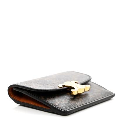 Celine Triomphe Canvas Calfskin Flap Card Holder Tan 4 of 8