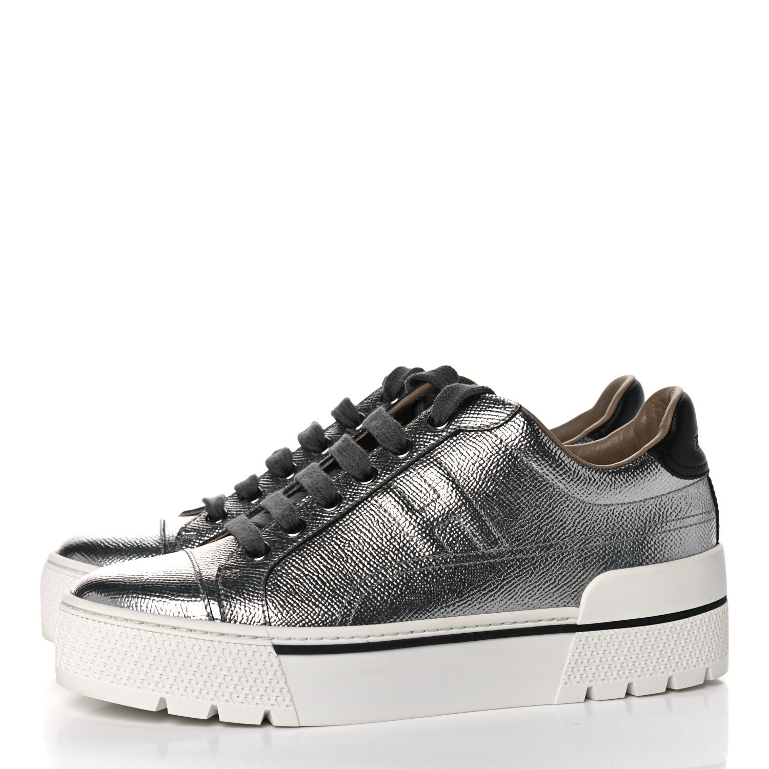 Hermes Metallic Epsom Womens Voltage Sneakers 36 Gris Argente Vieilli Black 3 of 9