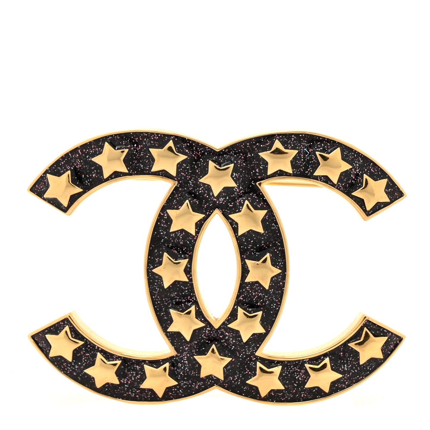 Metal Resin CC Star Brooch Gold Black