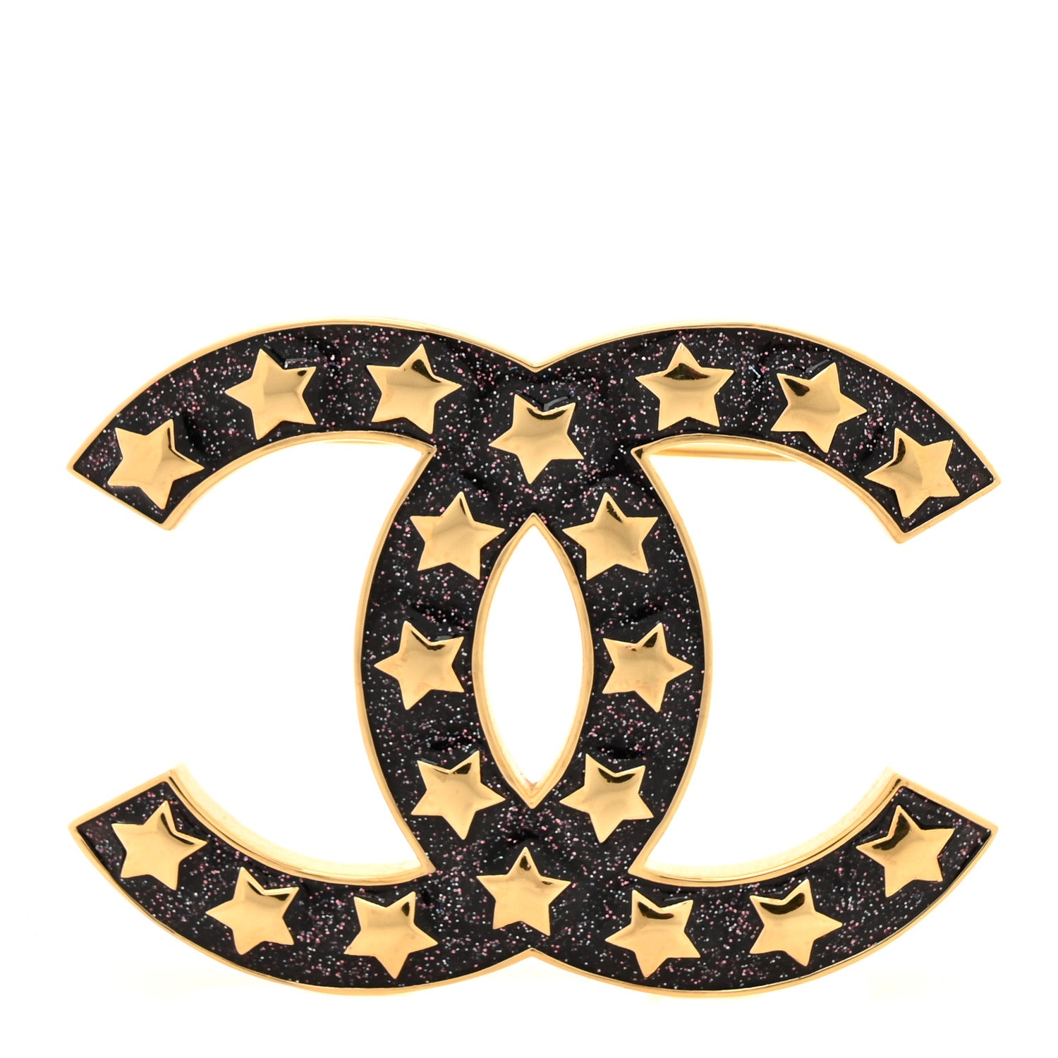 Chanel Metal Resin CC Star Brooch Gold Black 1 of 3