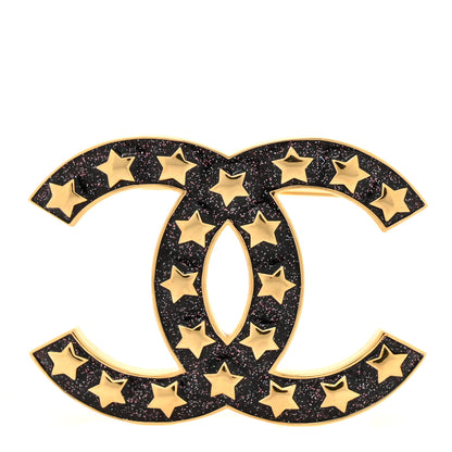 Chanel Metal Resin CC Star Brooch Gold Black 1 of 3