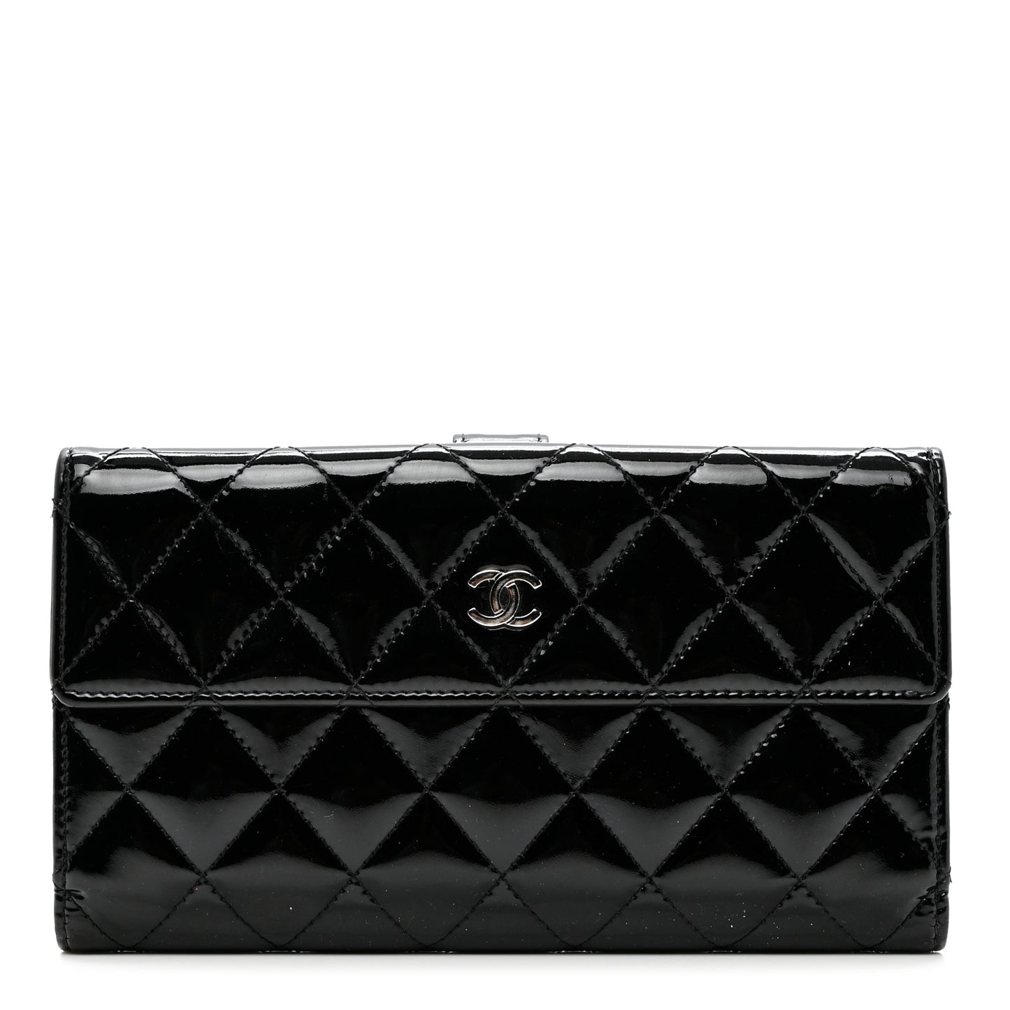 Patent Quilted Large Flap Wallet Black