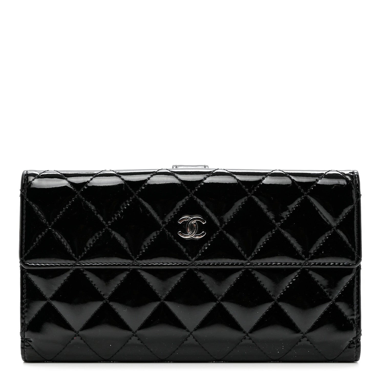 Chanel Patent Quilted Large Flap Wallet Black 1 of 10