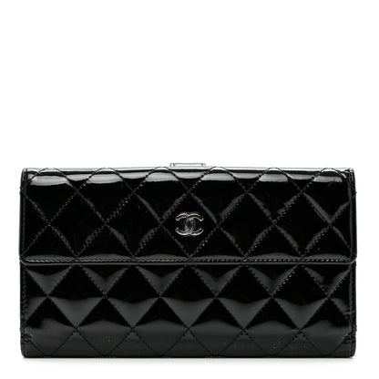 Chanel Patent Quilted Large Flap Wallet Black 1 of 10