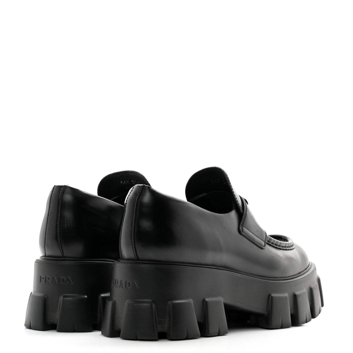 Prada Spazzolato Rois Metal Triangle Logo Monolith 55mm Loafers 38.5 Black 4 of 10