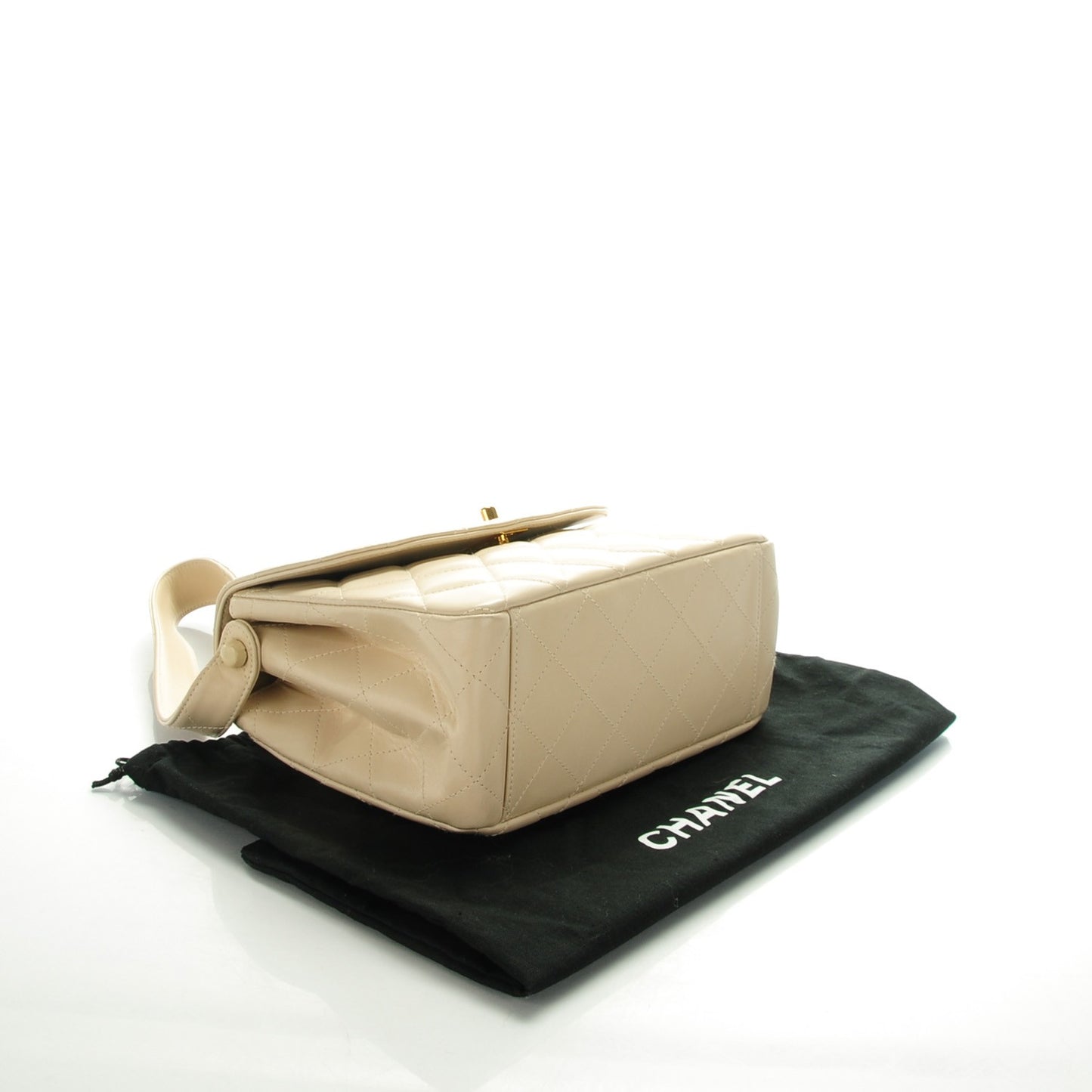 Lambskin Quilted Flap Shoulder Bag Beige Clair