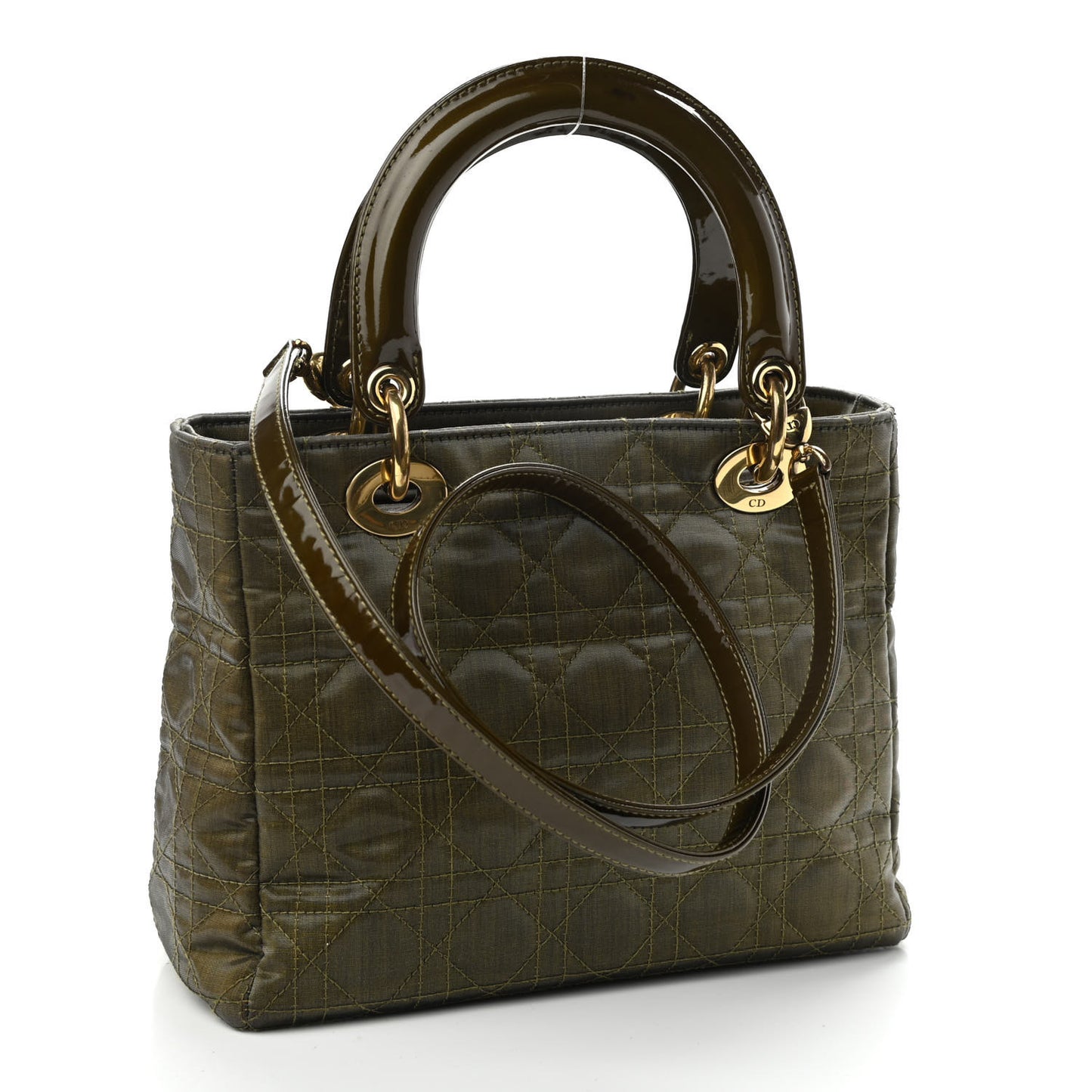 Coated Canvas Patent Cannage Medium Lady Dior Dark Green